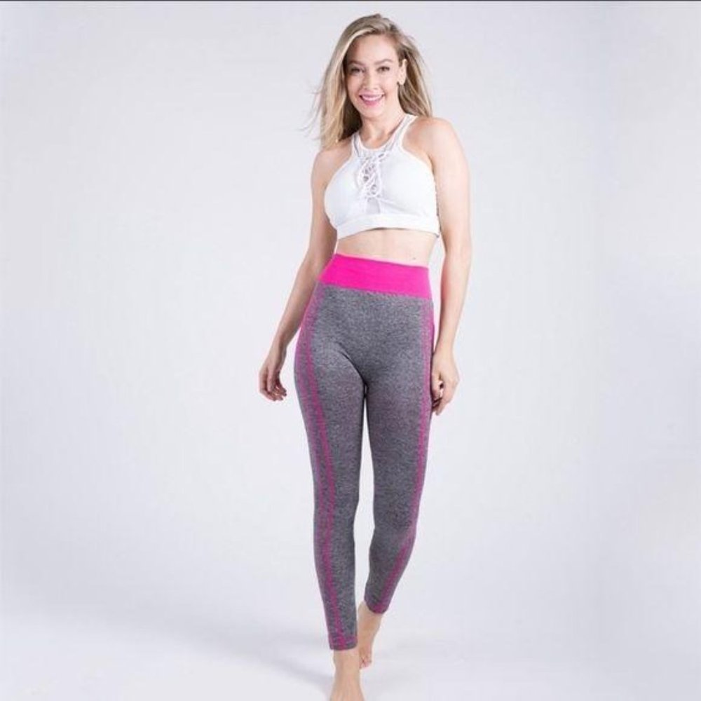 Blanca Line Pink Grey High Waist Stretch Yoga Leggings Large - Picture 5 of 12